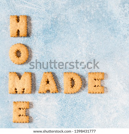 Crackers Arranged as a Word Homemade, copy space for your text, square