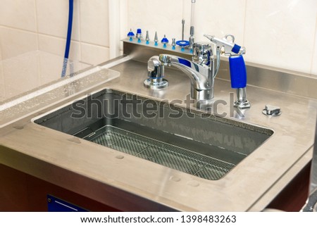 Health and disinfection, modern sink in the hospital. Horizontal frame
