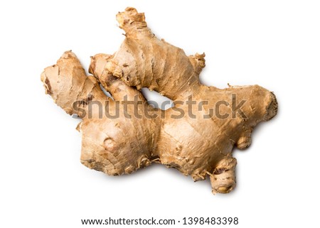 ginger root on white isolated background. Horizontal frame