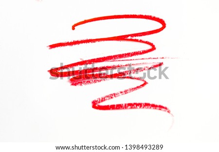 Red, pink, lilac line, stroke, splash cosmetic pencil isolated on white background, beauty and makeup concept Royalty-Free Stock Photo #1398493289