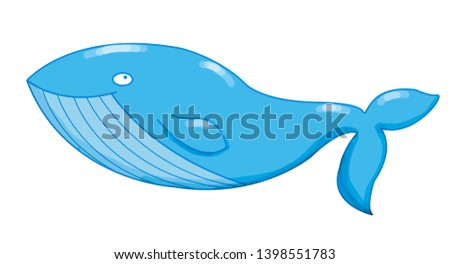 Cartoon blue whale isolated on white background. Sea animal. Print for card, invitation, poster, children wear or other design