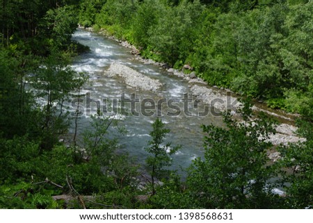 Rapid mountain river with ice cold water
