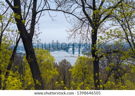 dyllic spring view of Dnieper River, Kyiv, Ukraine