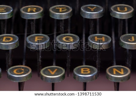 Antique Typewriter keys closeup photo - Vintage old Typewriter Machine detail