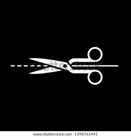 Scissors Icon Vector Illustration suitable for web design element. Silhouette Scissors with cut lines isolated on black background