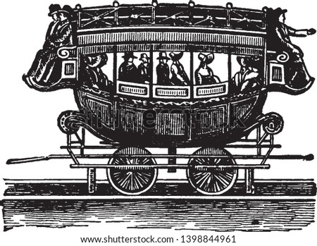 Railway Coach in the old fashioned railroad coach use for transporting few passengers, vintage line drawing or engraving illustration.