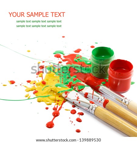 Colorful paints and artist brushes Royalty-Free Stock Photo #139889530