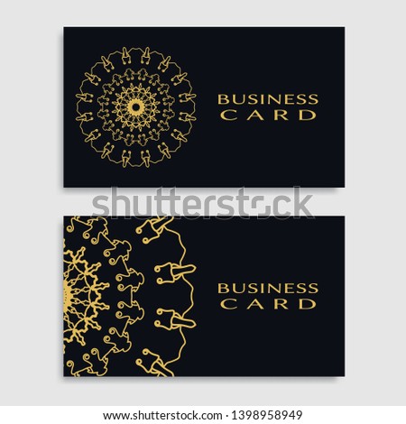 Business card templates set with isolated golden mandala element. Gold and black geometric ornament. Vector design for logo, icon, label, emblem for boutique, flower shop, interior, company symbol