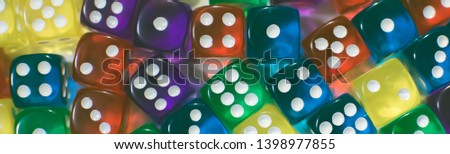Colorful dices were put together with several numbers on them