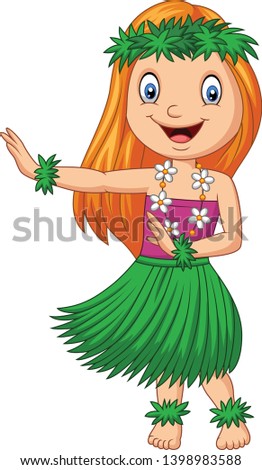 Hawaiian girl dancing hula on white background