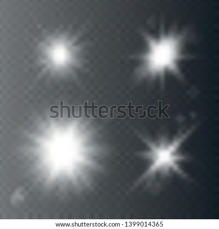 
Glow isolated white transparent light effect set, lens flare, explosion, glitter, sun flash, spark and stars. Abstract special effect element design.