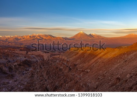 Ultra long exposure sunset with The Andes in Atacama from Mars Valley