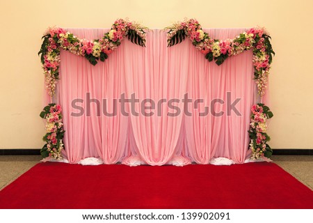 Beautiful backdrop flowers arrangement for wedding ceremony