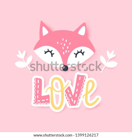 Cute little fox. Vector animal illustration. Hand drawn cartoon fox. It can be used for baby t-shirt design, fashion print, cards, design element for children's clothes.