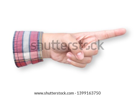 Woman of caucasian hand pointing isolated on white background with clipping path.