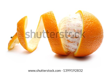 Orange with peel isolated on white background Royalty-Free Stock Photo #1399192832