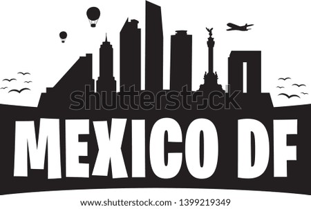 Mexico DF. City Skyline. Silhouette Banner City. Design Vector. Famous Monuments.