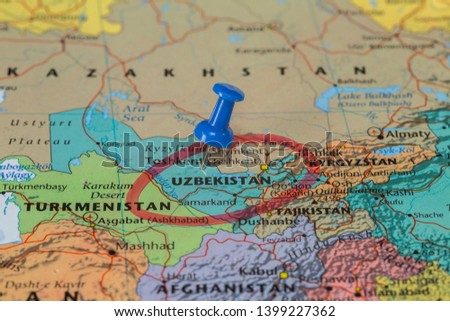 Map of Uzbekistan with a red circle marker