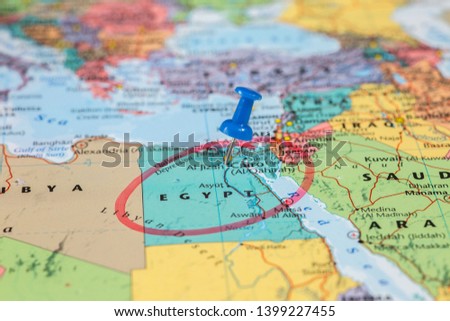 Map of Egypt with a red circle markers  Royalty-Free Stock Photo #1399227455
