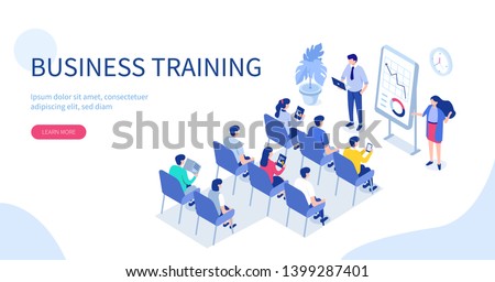 
Business training or courses concept. Can use for web banner, infographics, hero images. Flat isometric vector illustration isolated on white background. Royalty-Free Stock Photo #1399287401