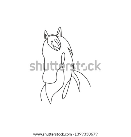 One single line drawing of beauty elegance horse head for company logo identity. Cute pony horse mammal animal symbol concept. Trendy continuous line draw design vector graphic illustration