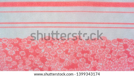 Texture, background, pattern, pink silk fabric on a white background, small flowers pattern silhouette silhouette on white background beige decorative stroke, postcard wallpaper design.