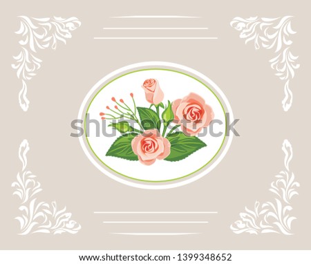 Greeting card with beautiful bouquet of pink roses. Vector