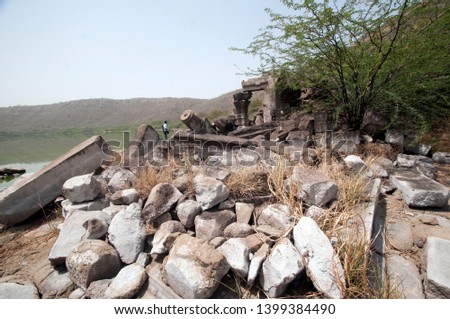 Ancient Hindu temple at the rim of the Lonar crater lake, District Buldhana, Maharashtra, India.
