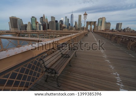 New york/ United State of America - April 30 2019 : Morning on Brooklyn Bridge.