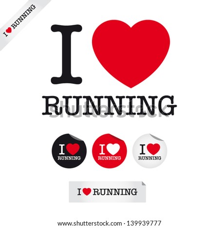 i love running, font type with signs, stickers and tags