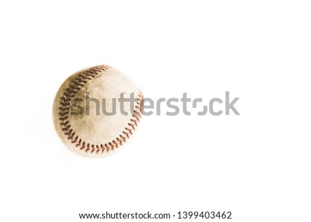 Old vintage used baseball isolated on white background with copy space for sports graphic or team banner.