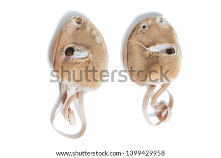 Shoes for rhythmic gymnastics very worn Active use, a lot of training Isolated on white background