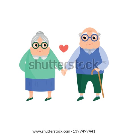 Old senior lovely couple, woman and man take hand