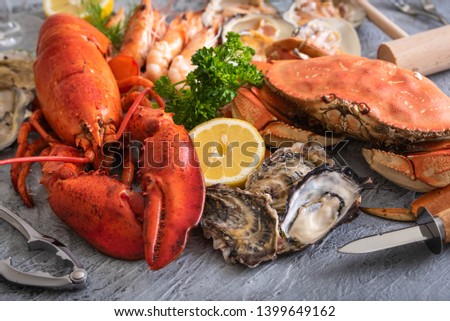 gorgeous assorted seafood image for background Royalty-Free Stock Photo #1399649162
