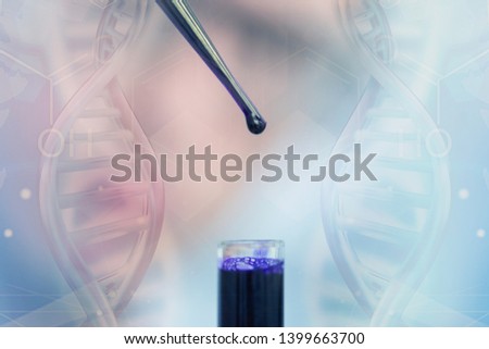 Young male Laboratory scientist working at lab with test tubes and microscope, test or research in clinical laboratory.Science, chemistry, biology, medicine and people concept. Royalty-Free Stock Photo #1399663700