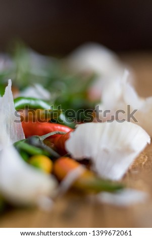 garlic and peppers in kitchen