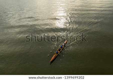 Top view from rowing boat in Rhine river, Germany