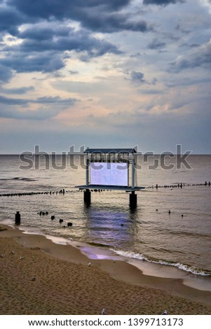 Lightbox in the middle of the baltic sea. Beach on the Baltic Sea island of Usedom. Germany