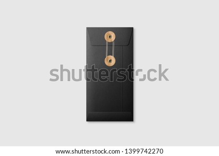 Real photo, black paper DL size String and brown washer envelope mockup template, isolated on light grey background. High resolution.