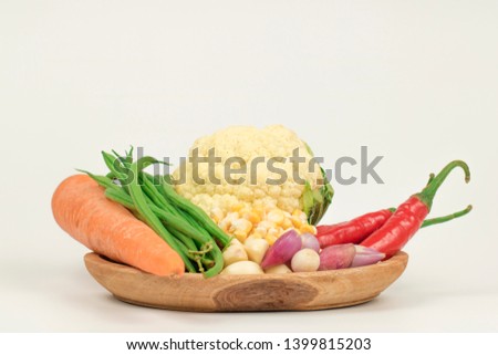 Natural background, collection of fresh vegetables for frame background isolated on white table