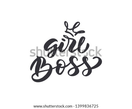 Handwritten calligraphy "Girl Boss" Vector illustration of Little Princess text for girls clothes.Typography poster EPS10. Lettering for birthday party, posters background, postcard, banner