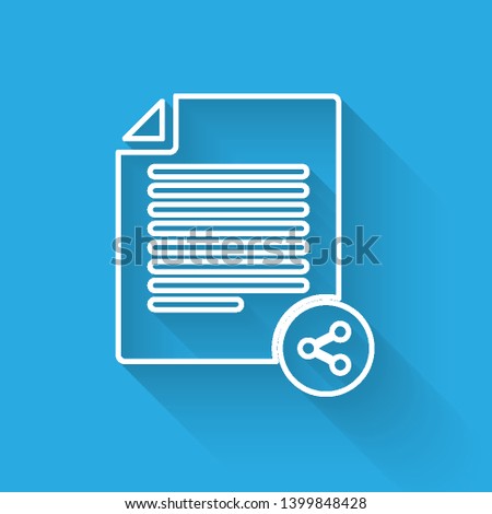 White Share file line icon isolated with long shadow. File sharing. File transfer sign. Vector Illustration