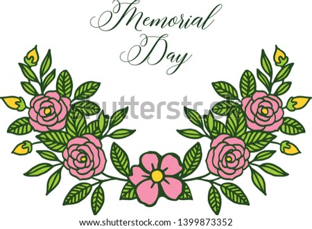 Vector illustration decor card of memorial day with art pink wreath frame hand drawn
