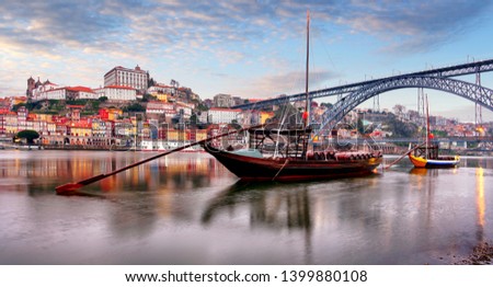 Cityscape of Porto (Oporto) old town, Portugal. Valley of the Douro River. Panorama of the famous Portuguese city. Royalty-Free Stock Photo #1399880108