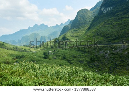 Mountain landscape on the north of Vietnam. Beautiful view on the Ha Giang loop on the north of Vietnam. Motorbike trip