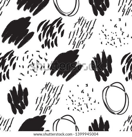 Vector seamless pattern. Abstract background with grunge brush strokes. Ink painted hand made texture. Black and white design. Wallpaper or print for fabric
