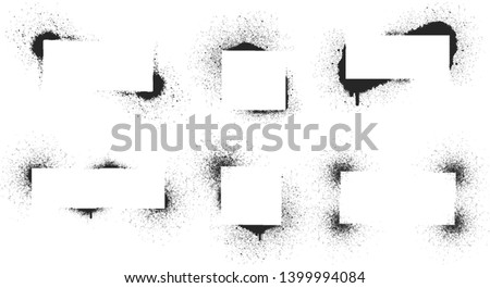 Set of hand drawn spray paint frames for text box. Airbrush ink dot banner. Grunge background. Vector isolated illustration.  Royalty-Free Stock Photo #1399994084