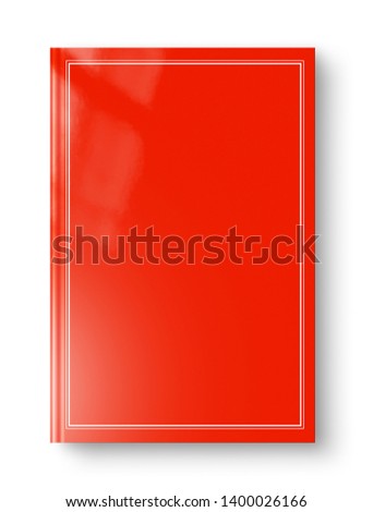 Closed red blank book mockup with frame, isolated on white