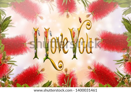 brush flowers and i love you latter to Valentine celebration  card - image
