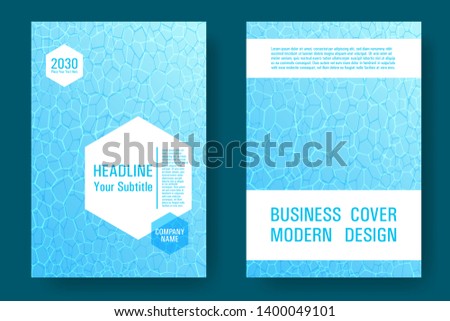 World Oceans Day brochure cover templates vector set. Earth Day flyers with clean sea water caustics ripple pattern. Report cover, poster, flyer layouts. Sea green wavy ripple background.